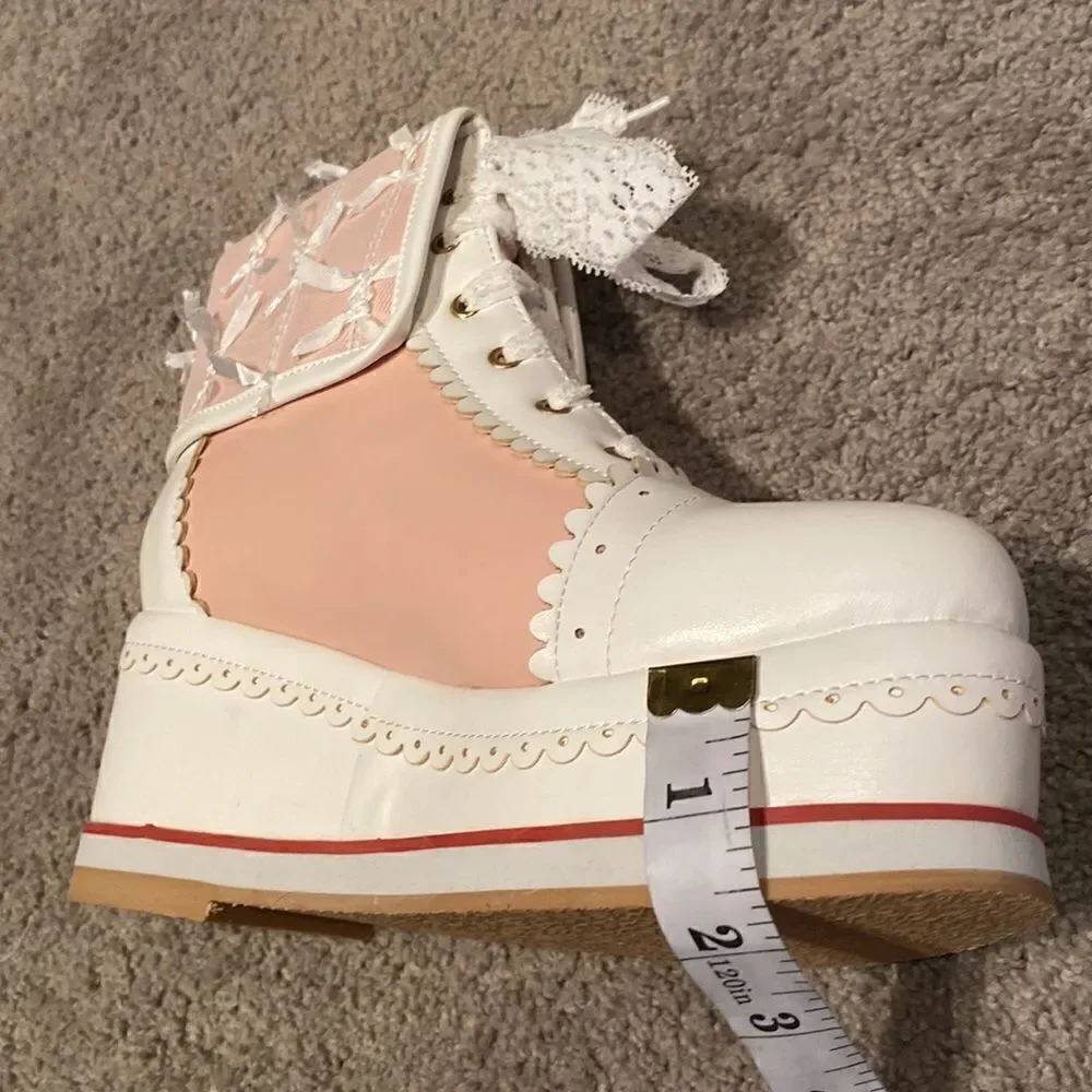 Women’s Platform Wedge Boots Pink & White Size EU 37 (6.5 US) NEW